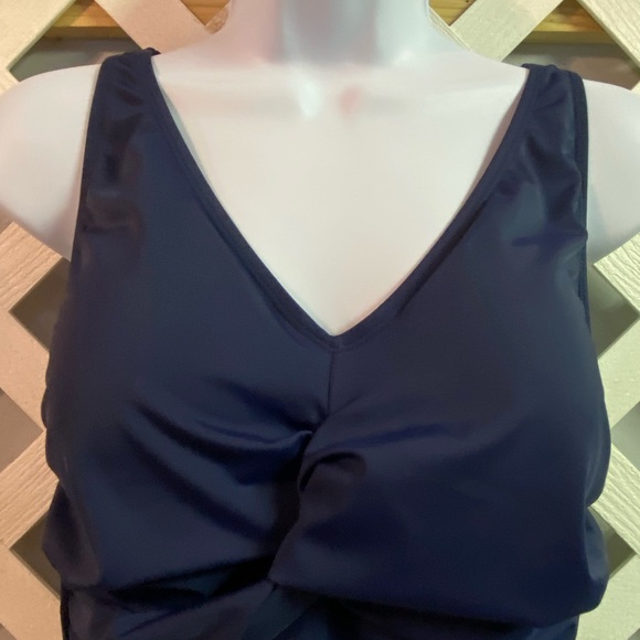 Denim & Co. Beach Twist V-Neck One Piece Swimsuit with Ruching Navy Regular 12 - Picture 5 of 7